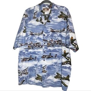 KALAHEO Airplane Fighter Bomber Hawaiian Shirt Short Sleeve Button Down Size 2XL